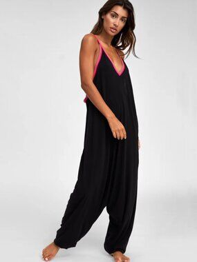 PITUSA Inca Black Pima Cotton Blend Burnout Jersey Jumpsuit Beach Coverup